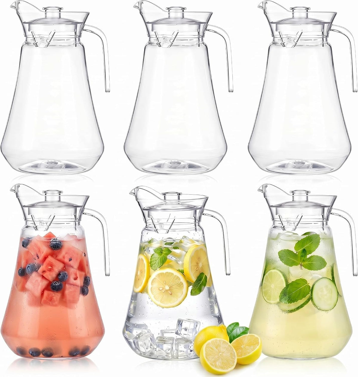 Tessco 6 Pcs Plastic Pitchers 60 Oz Clear Water Beer Jug Large,Modern