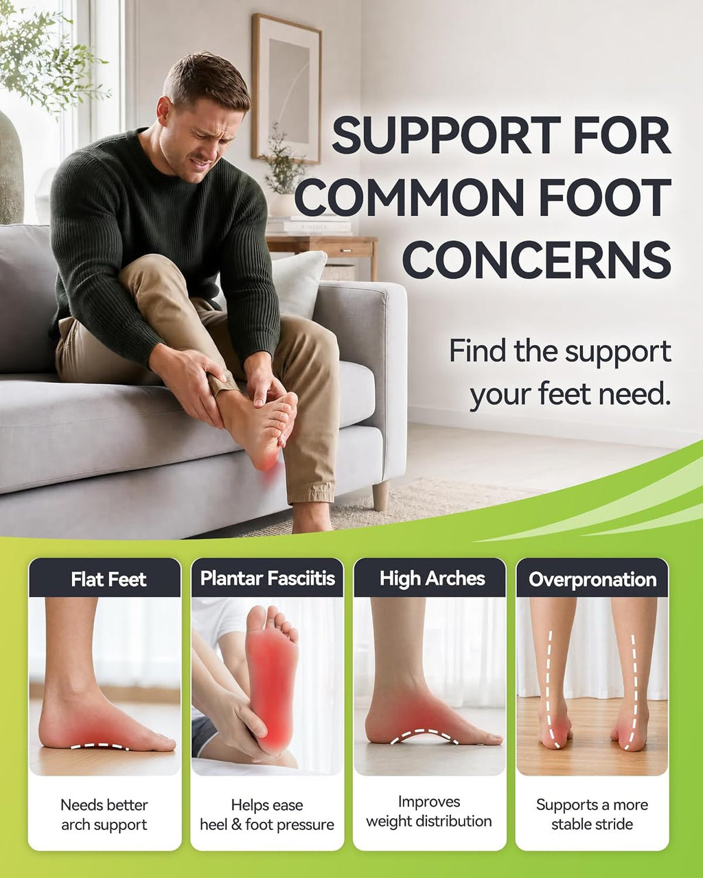Stability Arch Support Insoles for Plantar Fasciitis L