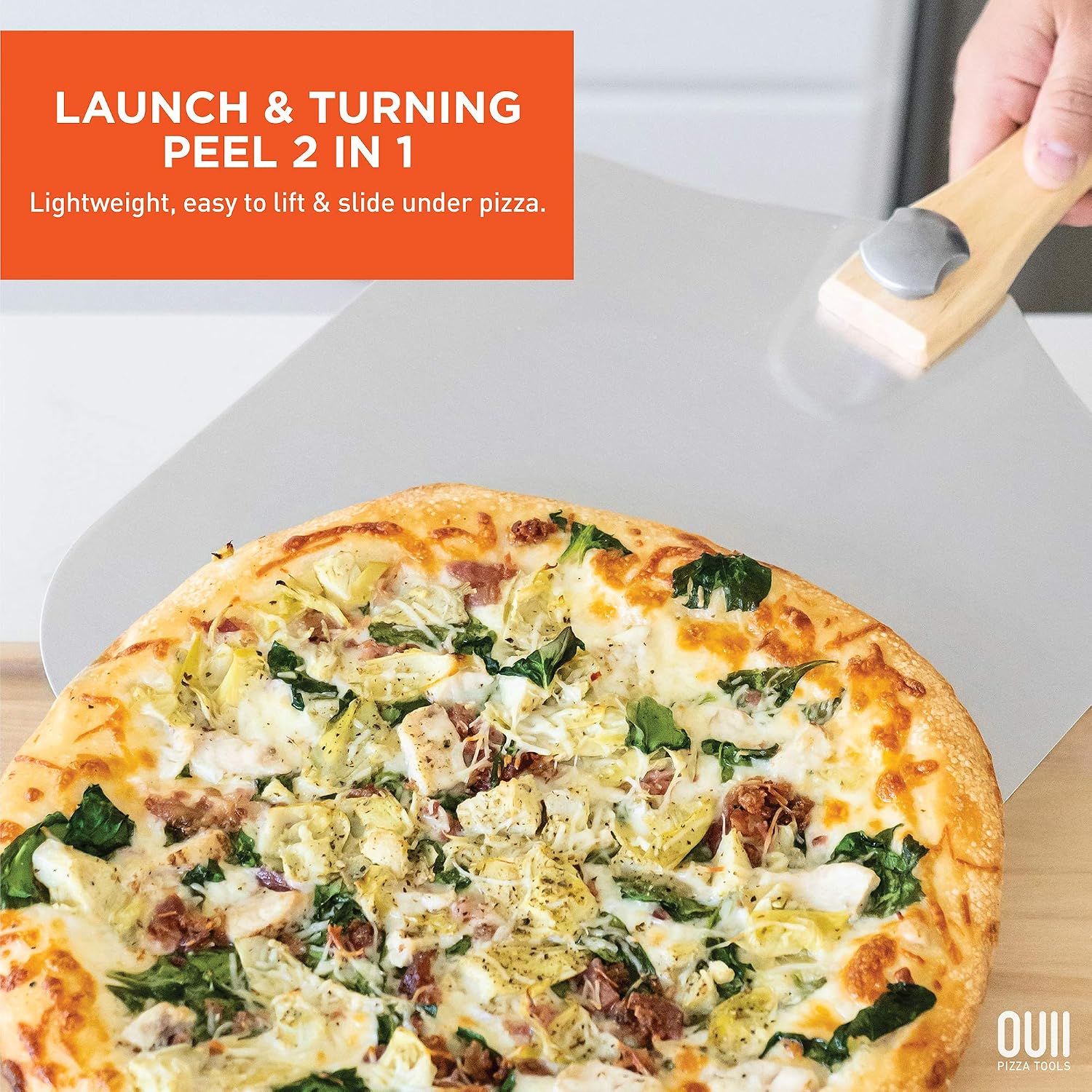 Pizza Peel with Cutter - 12 x 14-inch Metal Turning Peel, 14'' Pizza Cutter with Blade Cover - Premium Pizza Spatula