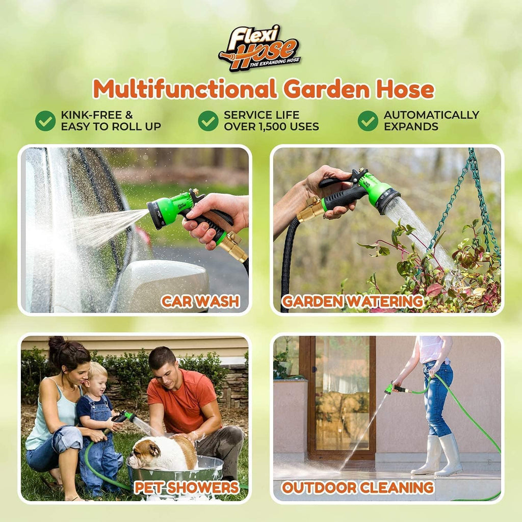 Expandable Garden Hose with 8 Function Nozzle, 50FT - Lightweight Retractable Garden Hose, Water Hose - No-Kink