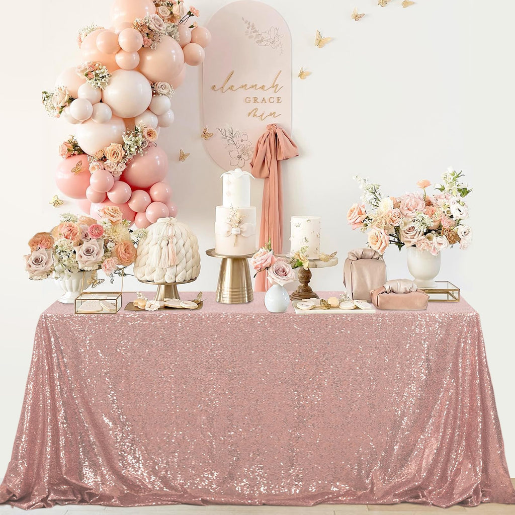 OQSQ Rosegold Rectangle Sequin Tablecloth - 60x102 inch, Glitter Drape Table Cloth, Sparkle Sequence Table Overlays