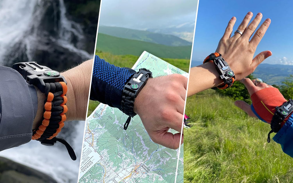Paracord Survival Bracelet (2 Pack) Fire Starter, Whistle, Compass | 5-in-1 emergency kit, scouts gift set