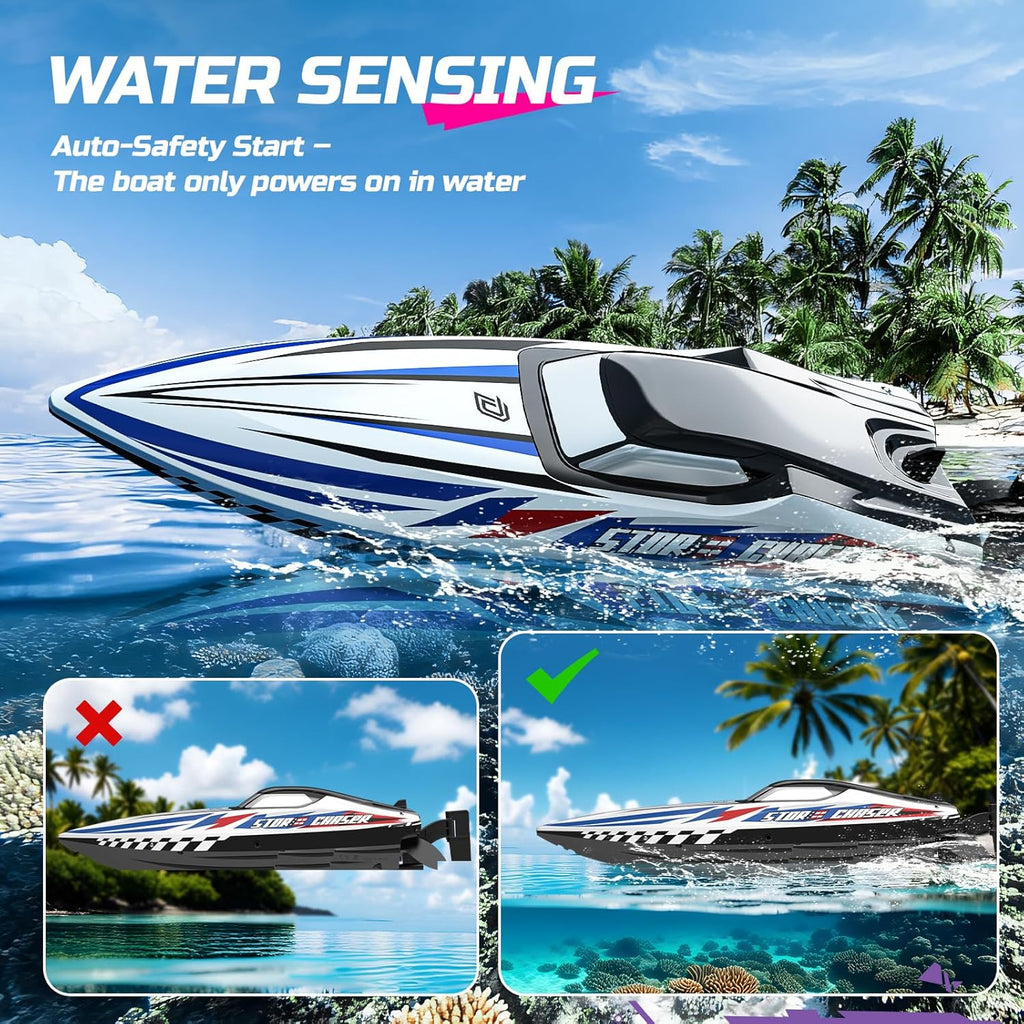 16" Brushless RC Boat for Adults, 35+ KPH, Self-Righting, 2 Batteries | 3S Power, Capsize Recovery, Carrying Case