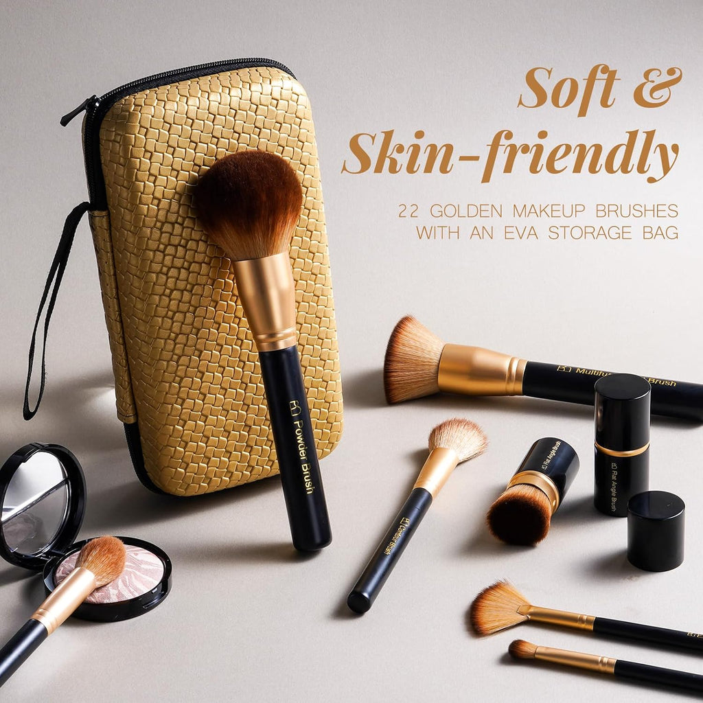 Makeup Brushes Set with Kabuki, Powder & Eyeshadow Brushes | Travel Friendly Makeup Kit with Bag | Concealer, Blush &