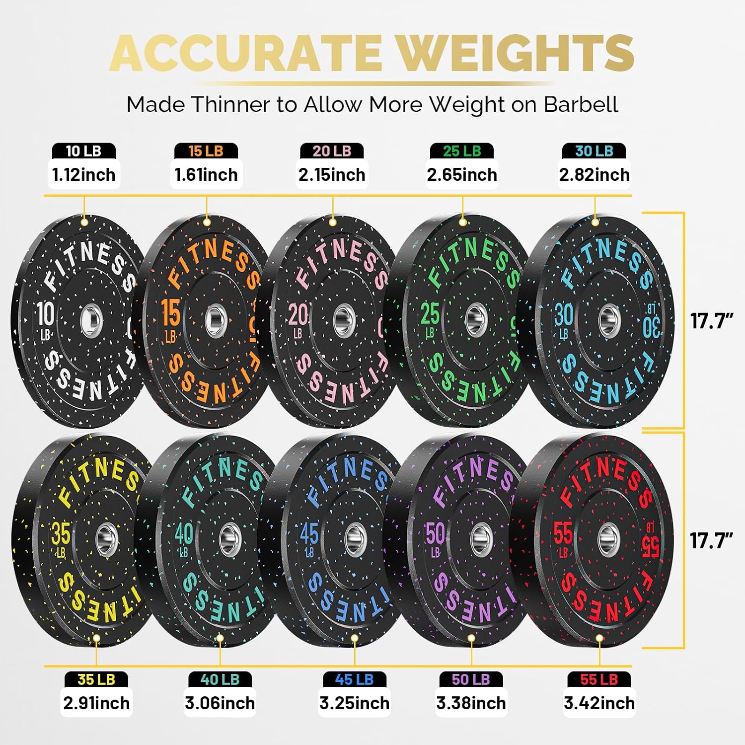 140-650lb 2" Bumper Plate High Bounce Weight Plates Strength Training | 2" High Bounce Bumper Plates Set