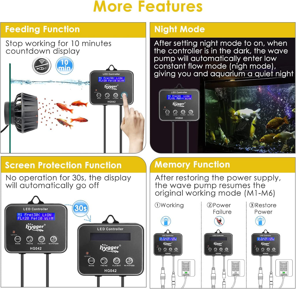 2114 GPH Aquarium Inverter Wavemaker Pump with LED Controller, DC 24V 10W Ultra-quiet Submersible Power Head with