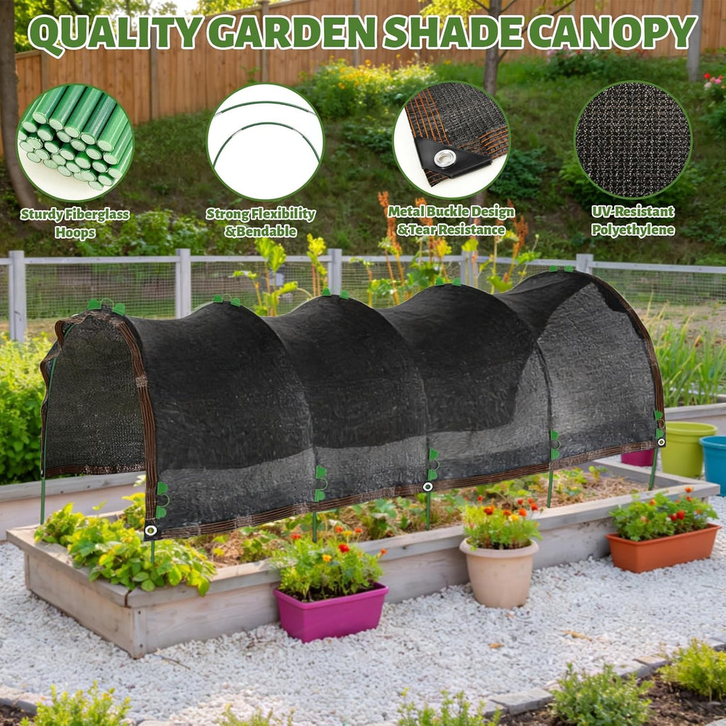 3.3x6.5FT Garden Shade Kit,Includ Garden Sun Shade Cloth with Hoops,Clips,Connectors,Raised Garden Bed Shade Cover