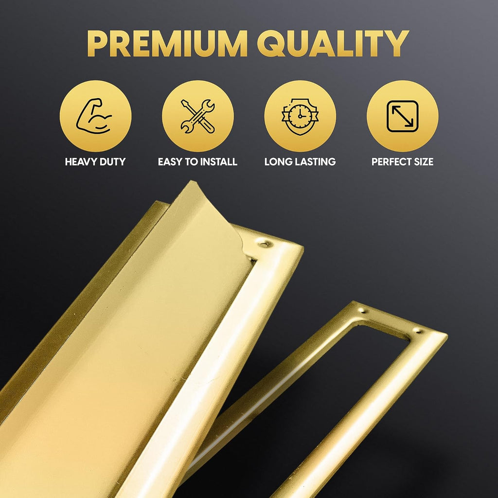 Solid Steel Gold Color | Mail Slot Fits to Most Doors | Outer Size 10 Inches by 3 inches | Set with Front and Rear