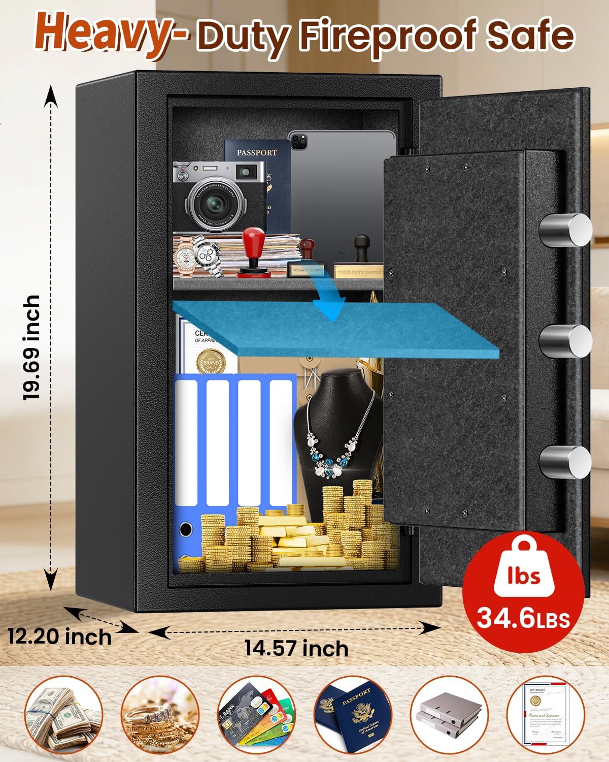 [2026 Upgraded] -35 Min Real Fireproof Safe-3.6 Cu Ft Large Safe for Home | Security Safe Box with Smart Alarm