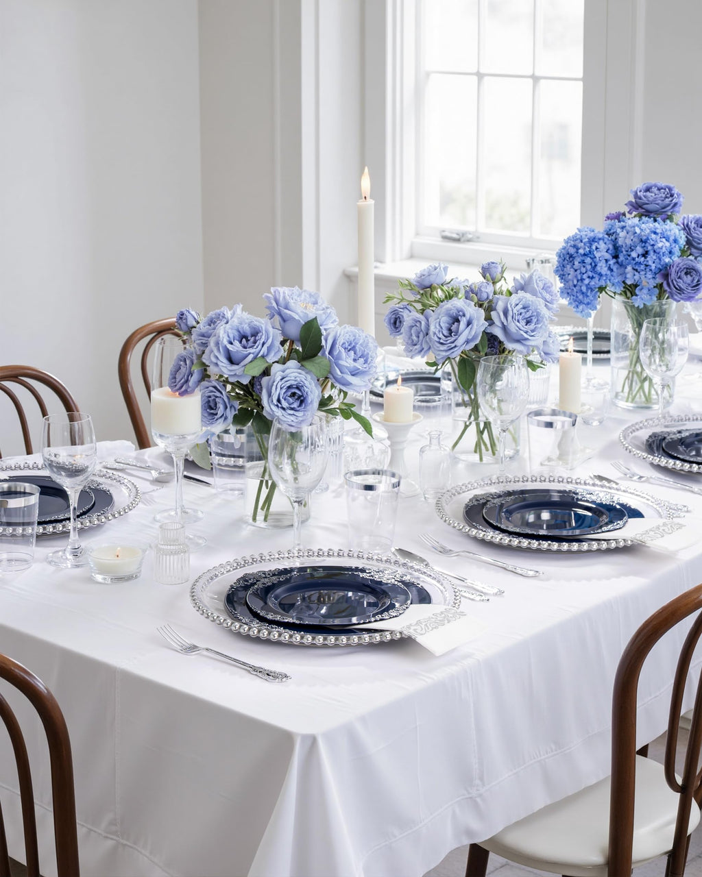 350 Pcs Blue Silver Plates for Graduation