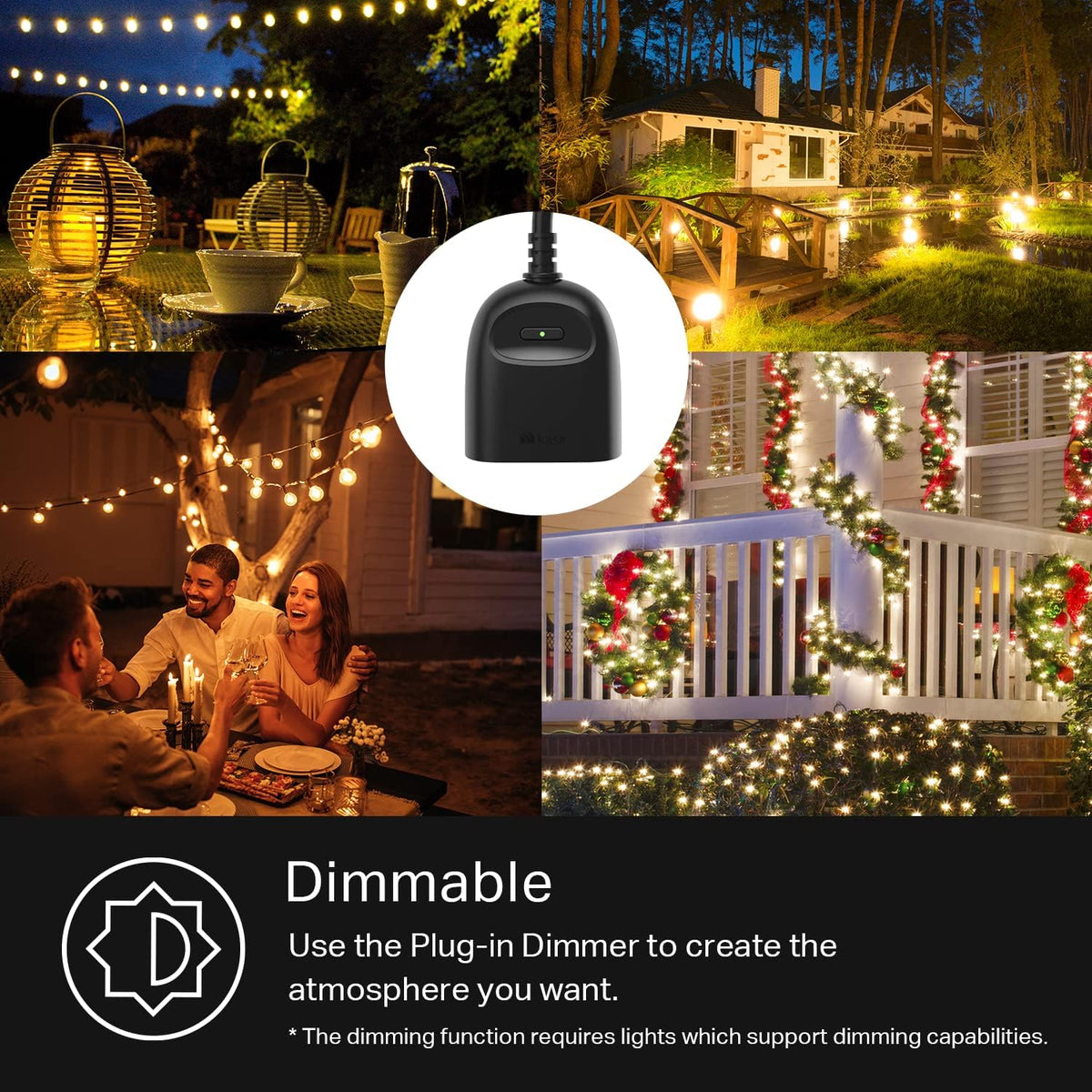 Kasa Outdoor Smart Dimmer Plug, IP64 Plug- in Dimmer for Outdoor String Lights, Compatible with Alexa, Google