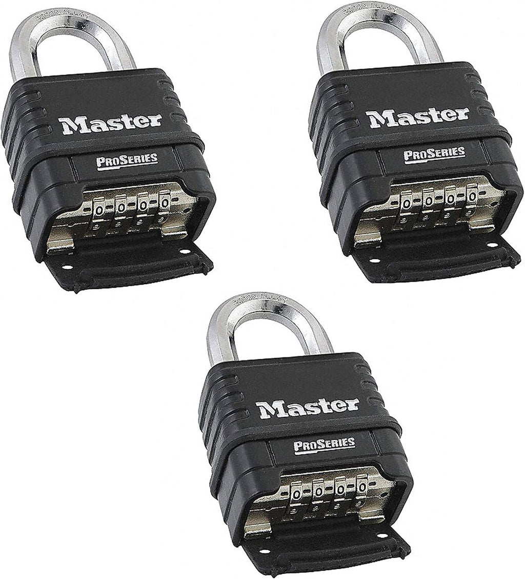 MasterLock 1178D Combination Padlock, Die Cast Body, 3 Pack Black/Silver (Keyed Different)