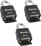 MasterLock 1178D Combination Padlock, Die Cast Body, 3 Pack Black/Silver (Keyed Different)
