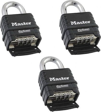 MasterLock 1178D Combination Padlock, Die Cast Body, 3 Pack Black/Silver (Keyed Different)