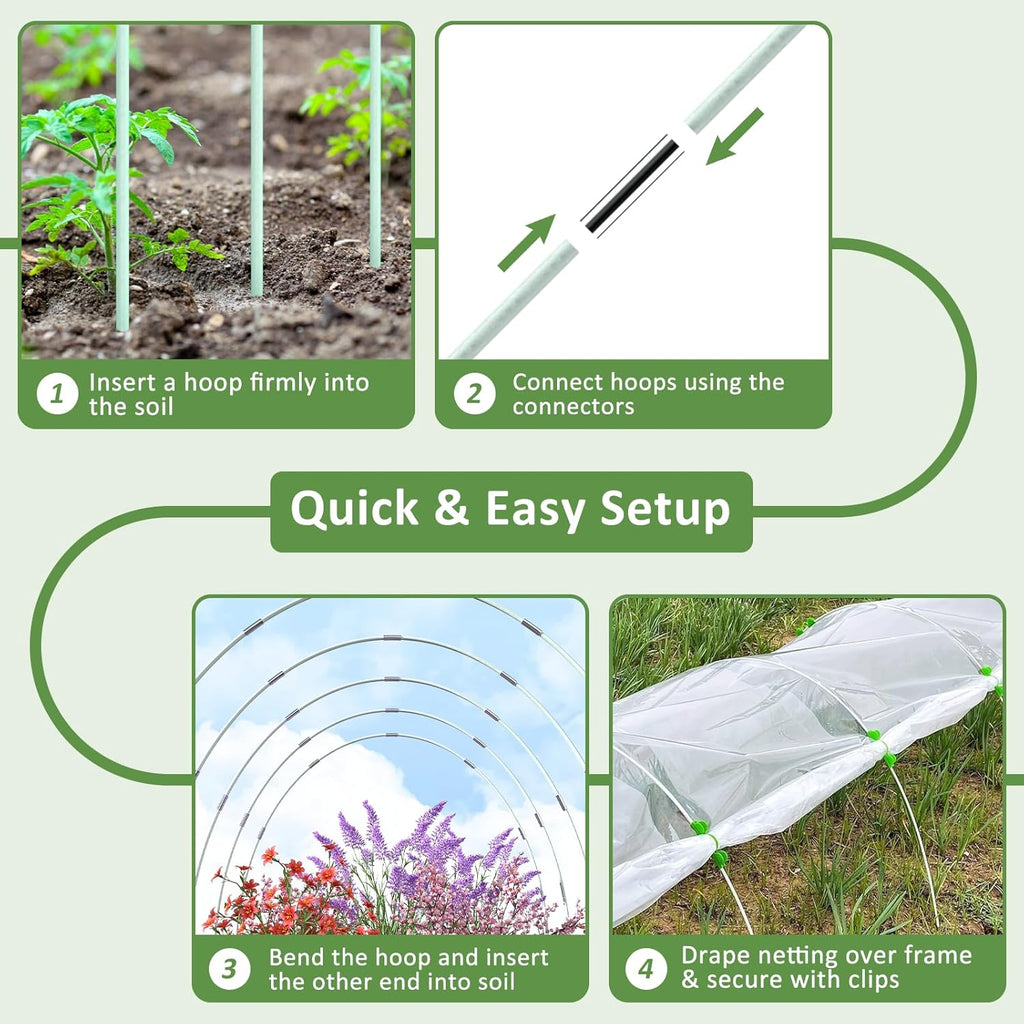 Greenhouse Hoops for Raised Beds, 36pcs Rust-Free Fiberglass Garden Hoops Grow Tunnel Wide, 8FT Heavy Duty Plant