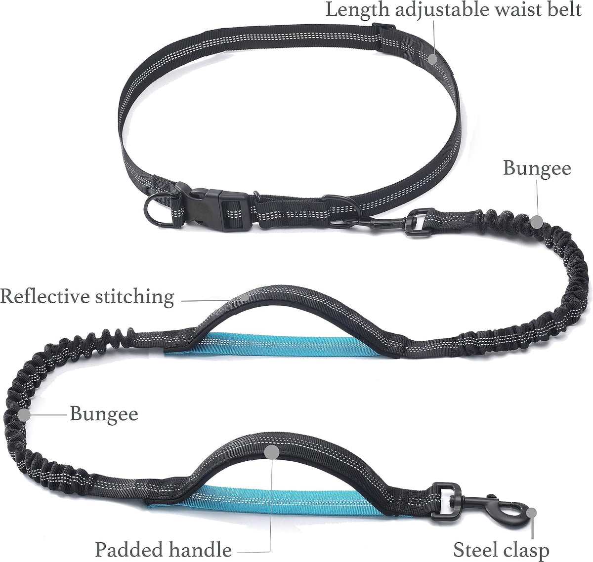 Retractable Hands Free Dog Leash, Small, 8-25 lbs, Black