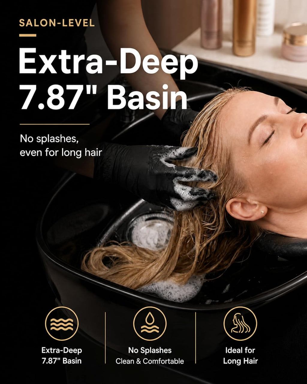 Shampoo Bowl Chair Set, Salon Shampoo Sink Chair | 7.87'' ABS Basin | Neck Rest | PU Leather | 450lbs Capacity | Side