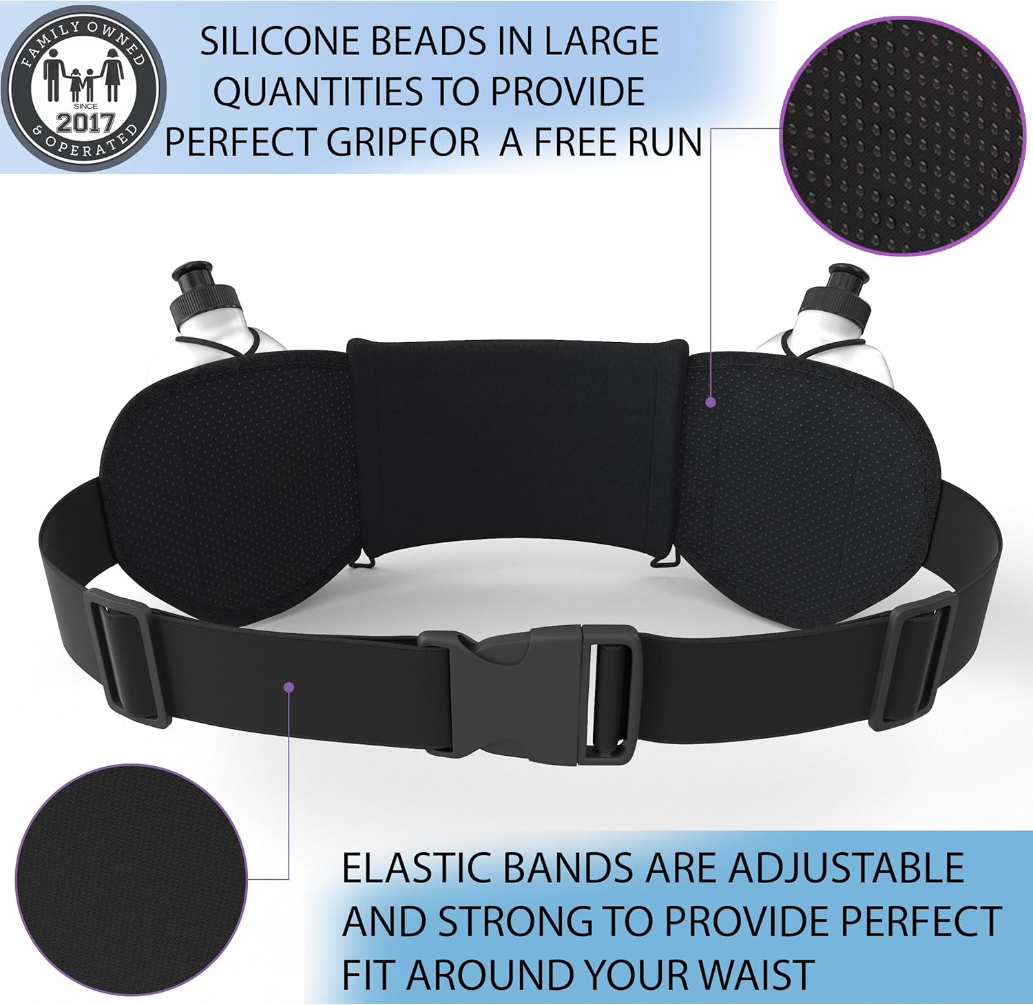 Hydration Running Belt with Bottles - Water Belts for Woman and Men - iPhone Belt for Any Phone Size - Fuel Marathon