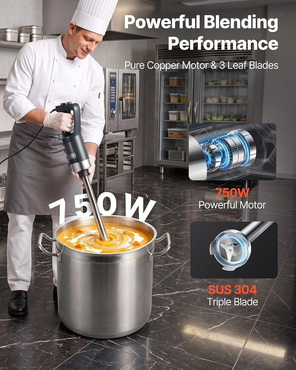 Commercial Immersion Blender 750W 20" Heavy Duty Kitchen Hand Mixer