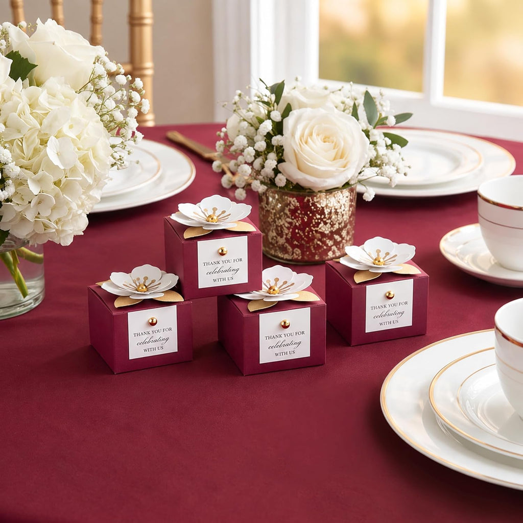 20 PCS Small Favor Boxes, Burgundy Candy Boxes 2.55x2.55x1.77