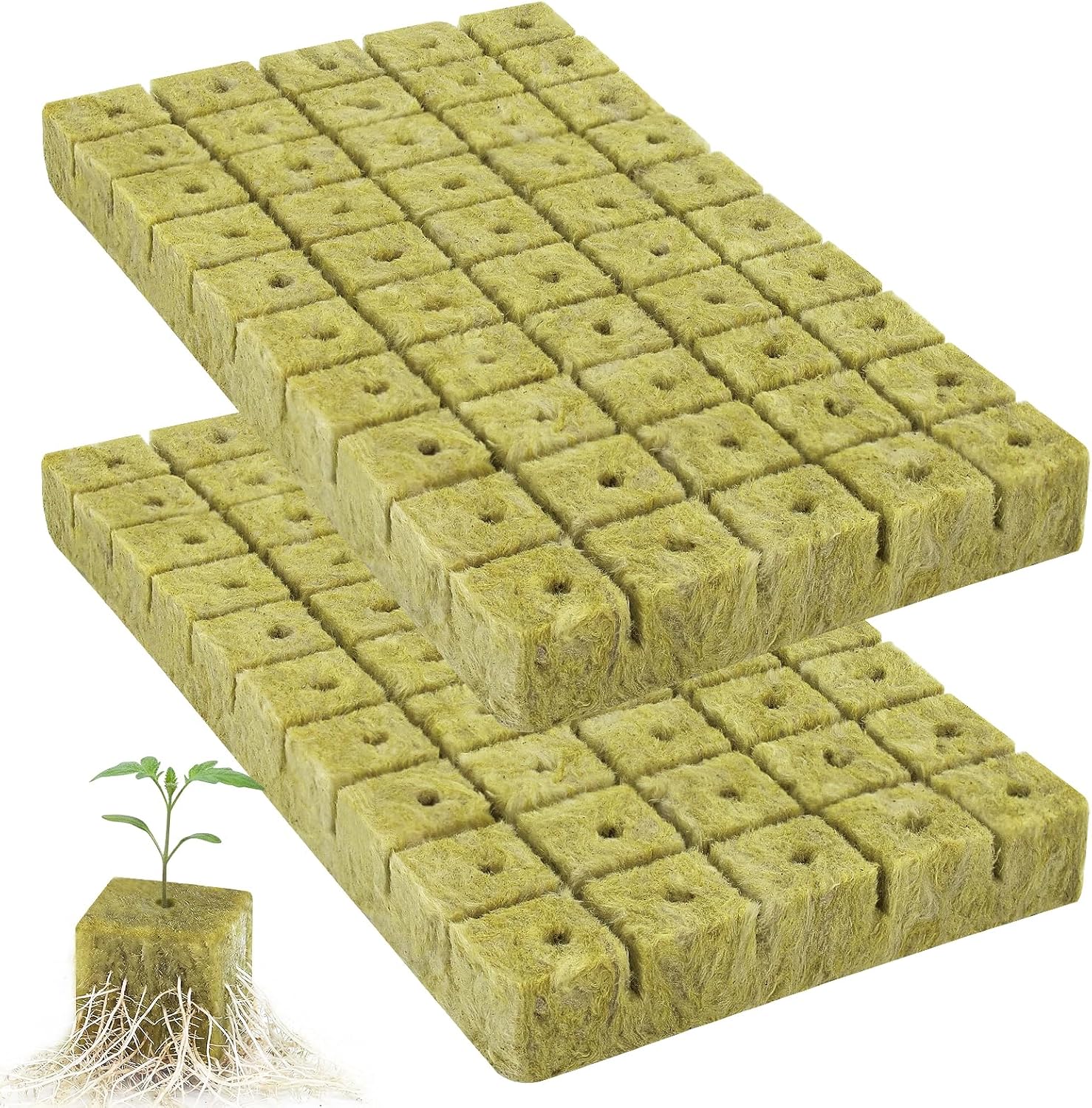 Rockwool Cubes 1 Inch – 100 Pack Premium Rock Wool Planting Cubes for Hydroponics, Seed Starting, Cloning & Cuttings