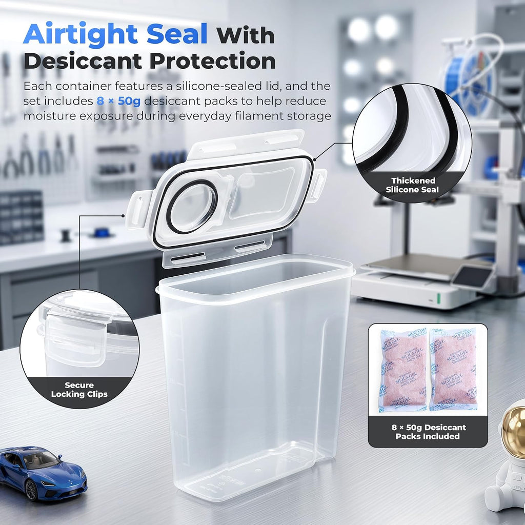 Filament Storage Box - 4 Pack Filaments Container for 3D Printing Filaments Sealing and Protection - Portable