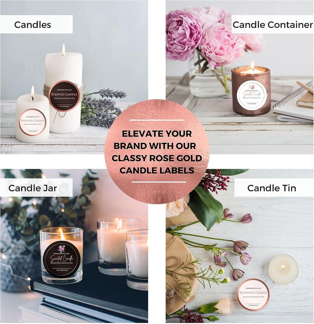 Candle Labels Roll 2 Inch 300pcs Rose Gold Foil | Candle Labels for Candle Making Supplies, Candle Tins, Candle