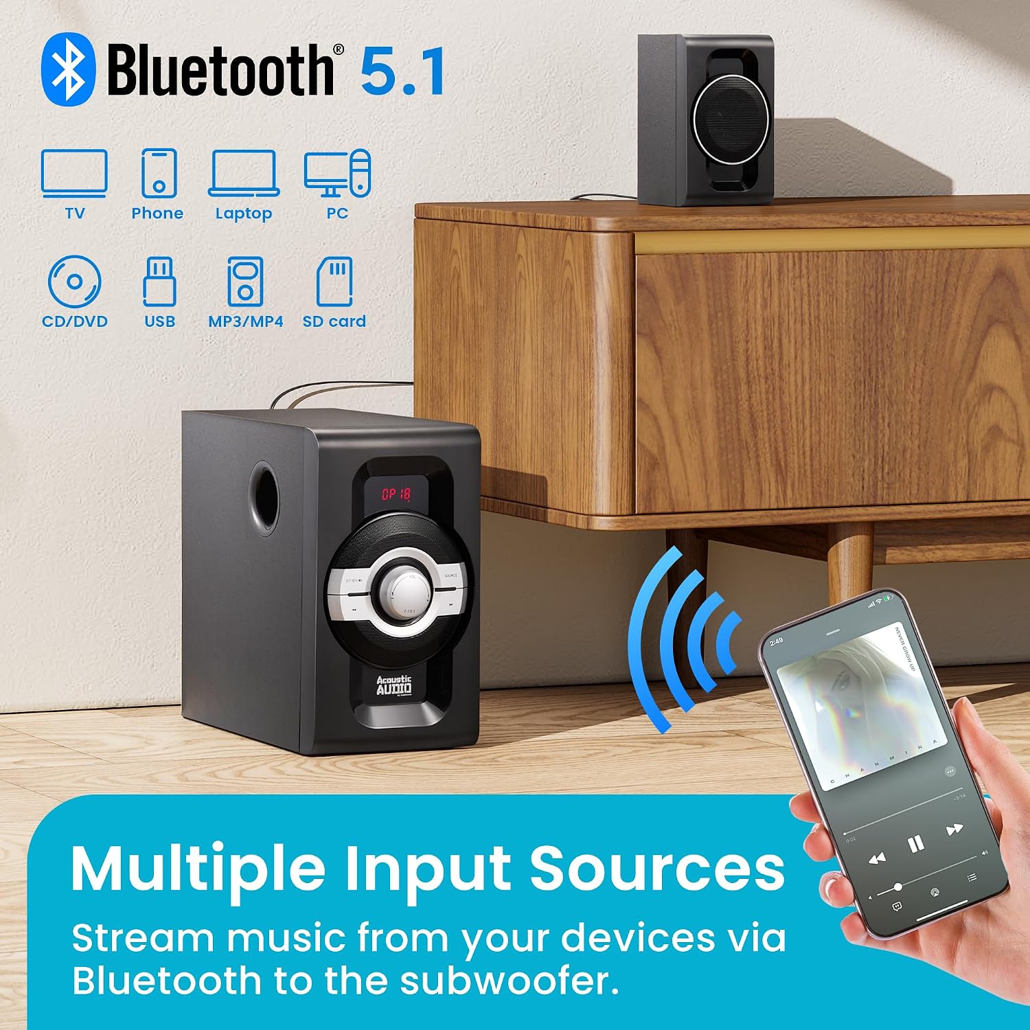 AA5240 Home Theater 5.1 Bluetooth Speaker System with USB and SD Inputs, Black