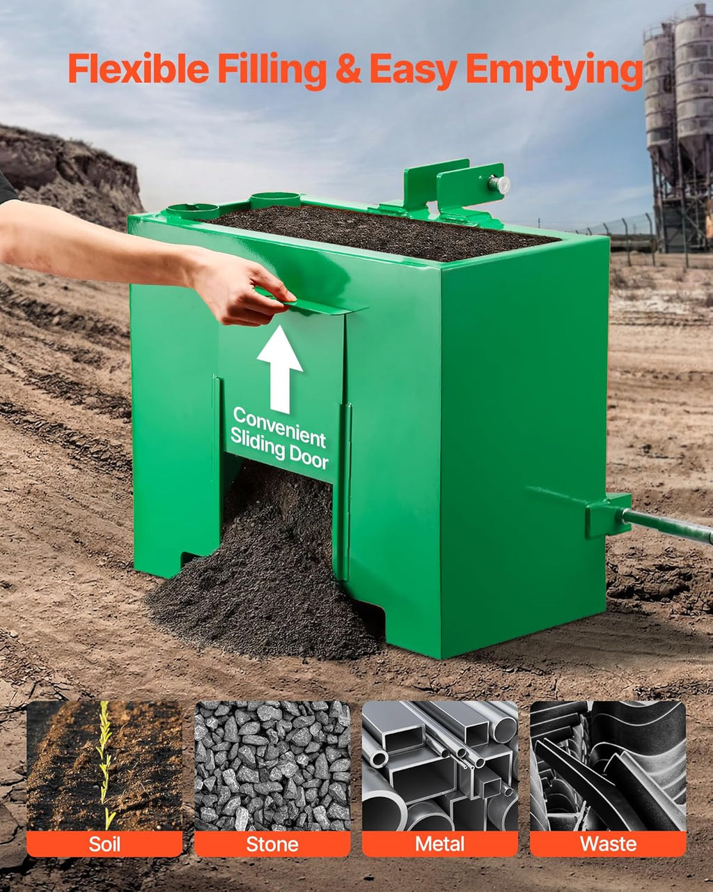 Ballast Box, 3-Point Category 1 Tractor Ballast of 800 lbs Capacity, with Standard 2 Inch Hitch Receiver, Heavy-Duty