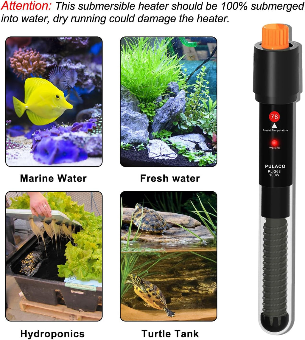 100Watt Aquarium Heater for 15-25 Gallon Fish Tank, Adjustable Submersible Heater Thermostat with Thermometer Strip