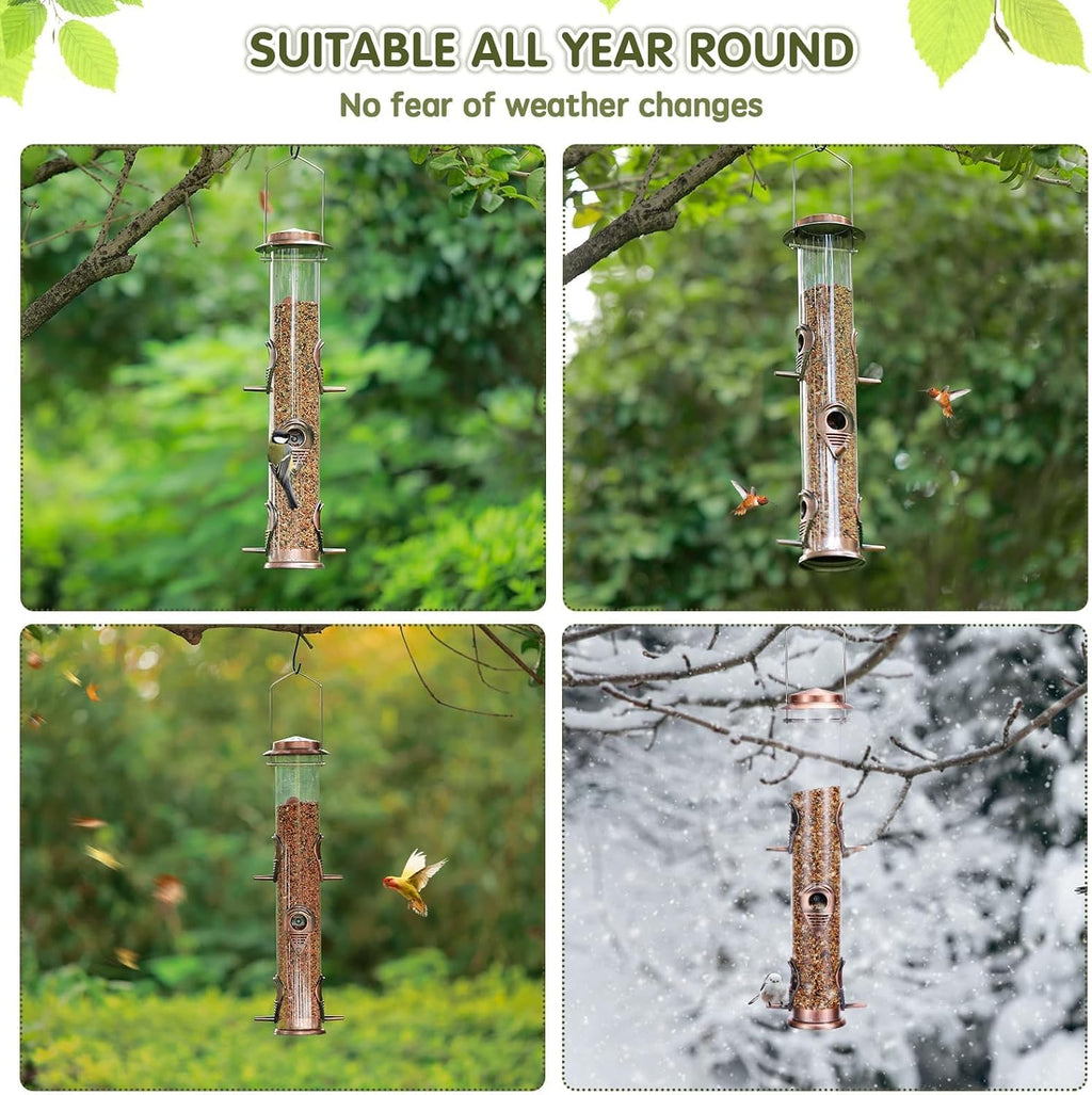 1PK Metal Wild Bird Feeder,Squirrel Proof Bird Feeders for Outside,Hanging 6 Port Tube Bird Feeder,Finch Bird Feeder