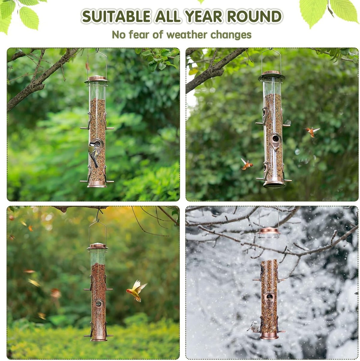1PK Metal Wild Bird Feeder,Squirrel Proof Bird Feeders for Outside,Hanging 6 Port Tube Bird Feeder,Finch Bird Feeder