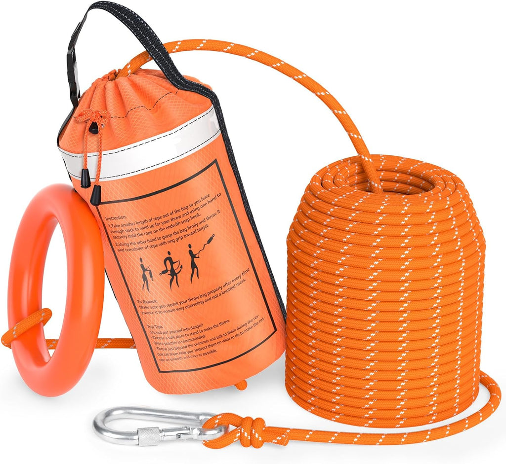 AnKun Water Rescue Throw Bag with 50/70/98FT Length of Rope in 3/10In Tensile Strength Rated to 2000lbs, Emergency