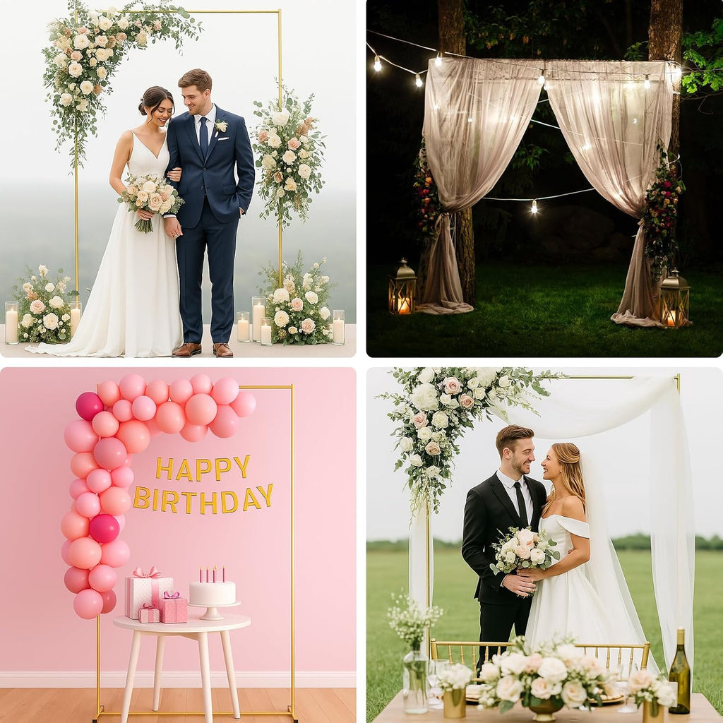Metal Wedding Arch Backdrop Stand 6.6x3.3 FT Gold Square Balloon Arch Frame for Ceremony Party Birthday Bridal Baby
