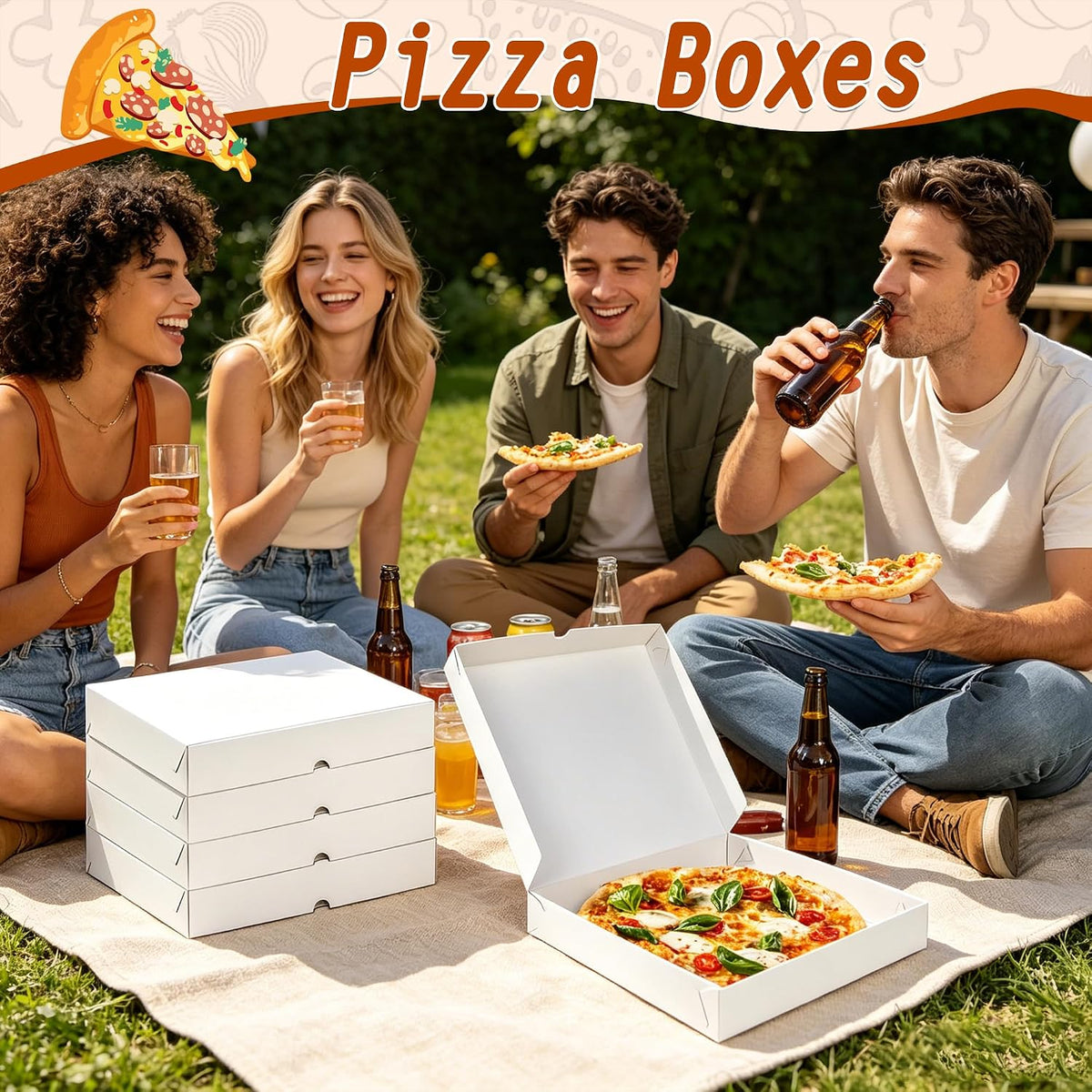 15 PCS White Pizza Boxes 12x12x1.9 Inch Bakery Packaging Box