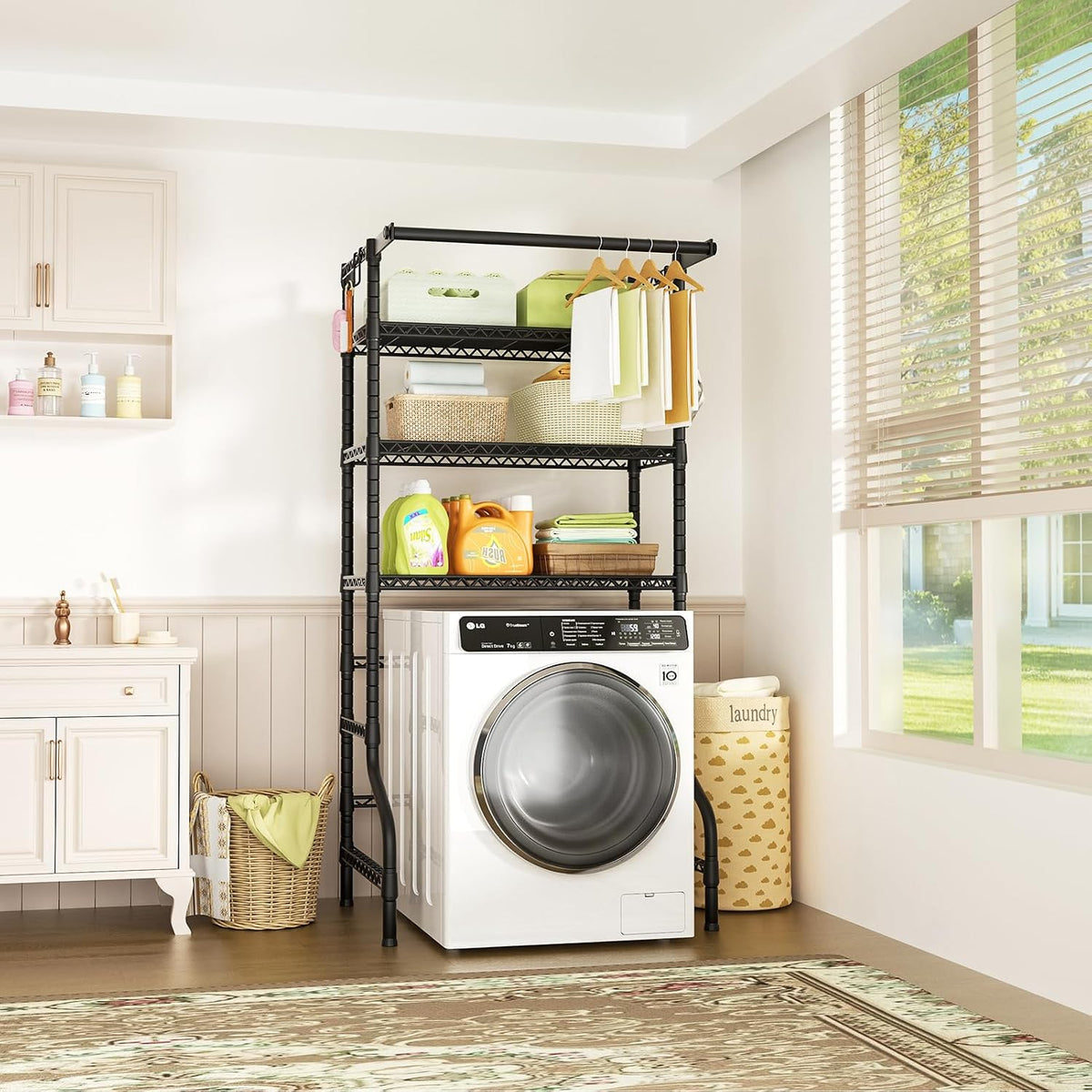 U11 Over Washer and Dryer Shelves, 3 Tiers Laundry Room Storage and Organizer Standing Shelf, Metal Freestanding