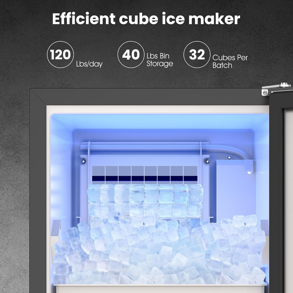 Ice Maker Under Counter 120lbs/day with 40lbs Storage, Outdoor Built-in Ice Maker Machine, Stainless Steel