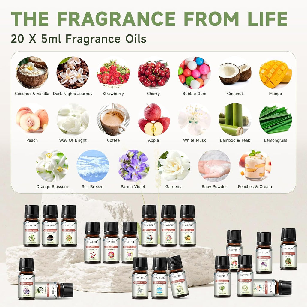 Coconut 20 Pcs Fragrance Oil Set, Premium Fragrance Oil, for Humidifier, DIY Candle & Soap Making Scent, Aromatherapy