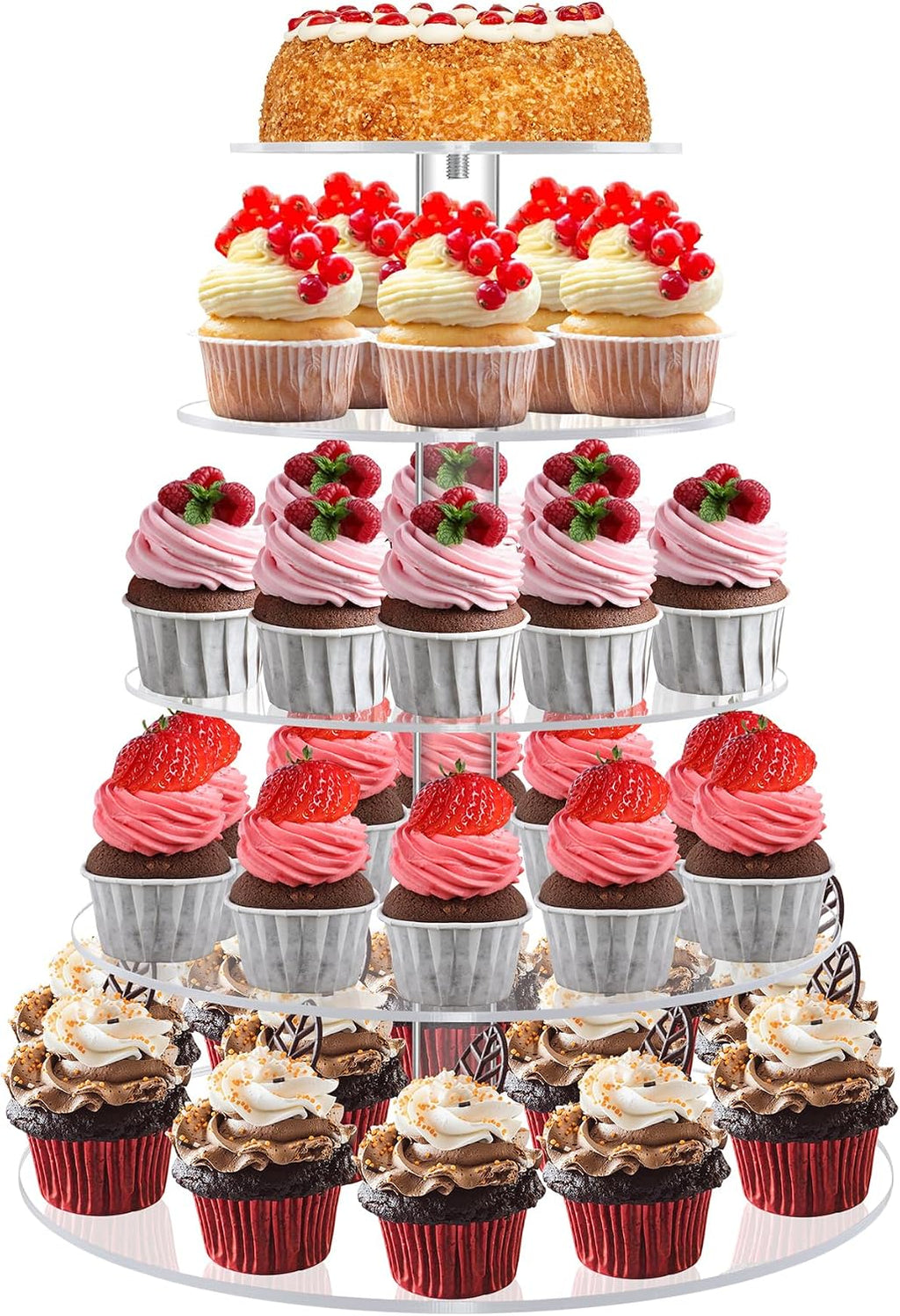 Cupcake Stand for 53 Cupcakes Clear 5 Tier Round Cupcake Tower for Wedding
