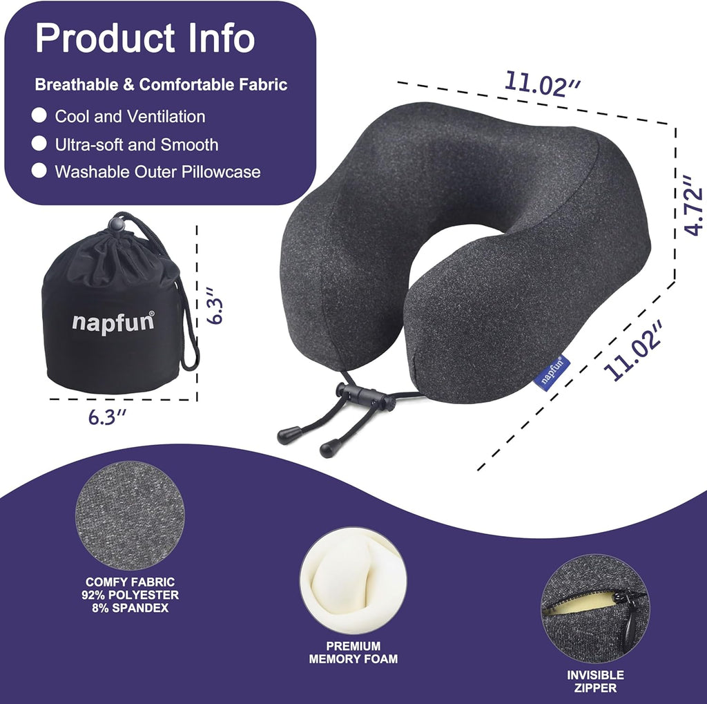 Neck Pillow for Traveling, Upgraded Travel Neck Pillow for Airplane 100% Pure Memory Foam Travel Pillow for Flight