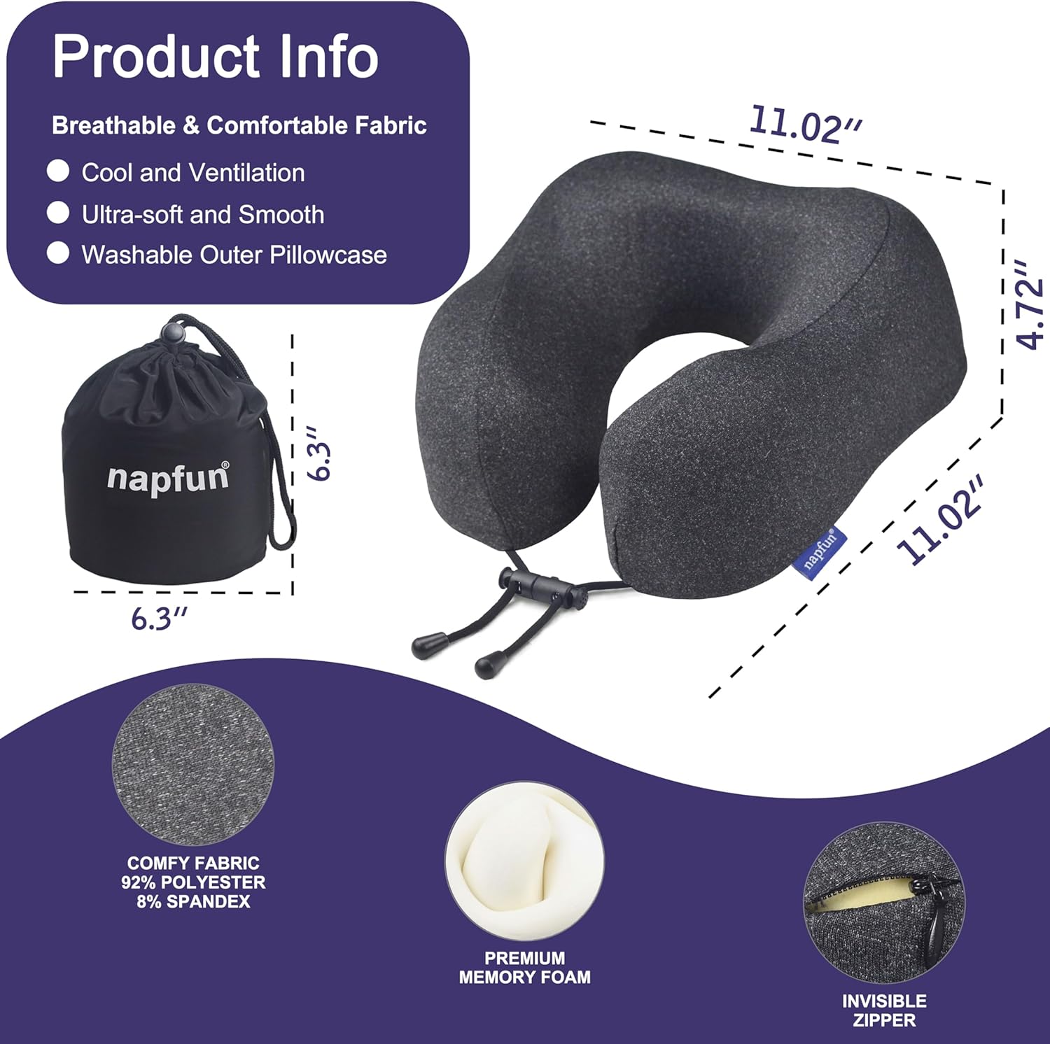 Neck Pillow for Traveling, Upgraded Travel Neck Pillow for Airplane 100% Pure Memory Foam Travel Pillow for Flight