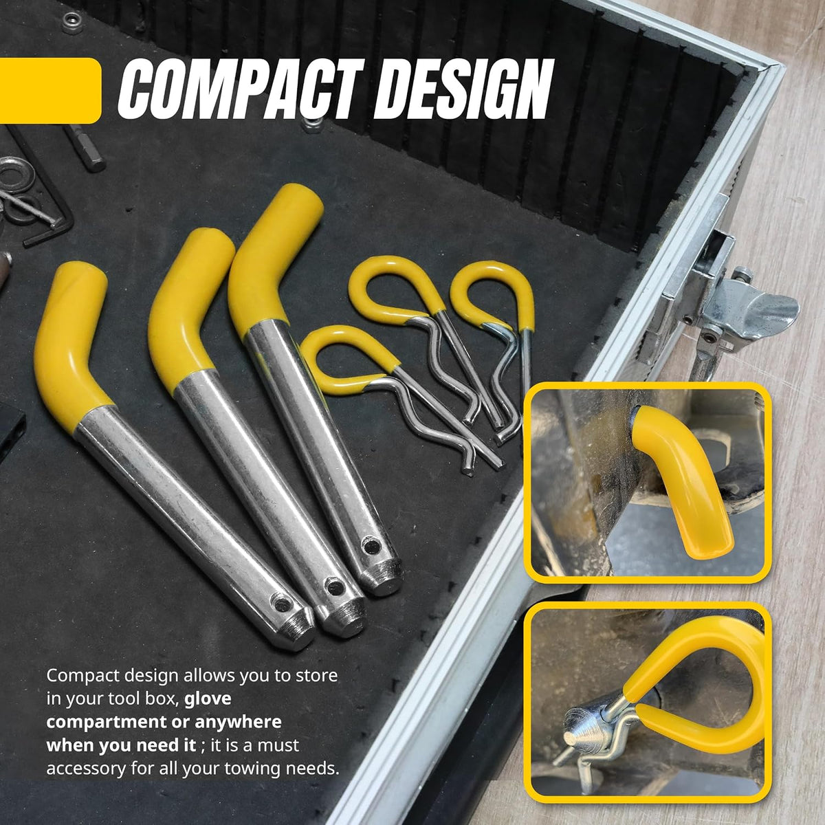 50565 3 Pack Trailer Hitch Pin & Clip with Rubber-Coated Vinyl Yellow Grip, 5/8" Diameter, Fits 2" Receiver
