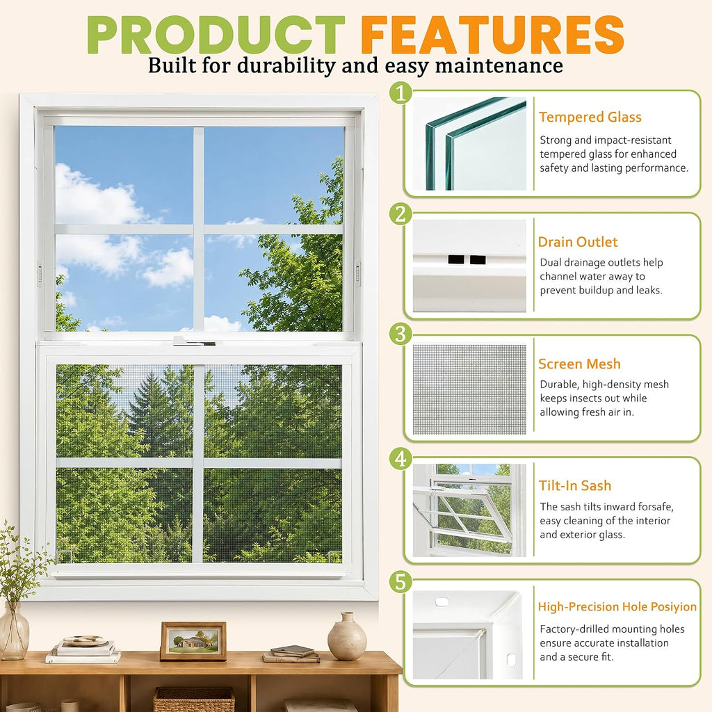 Vinyl Single Hung Window 32"x36", Double Pane Household Window