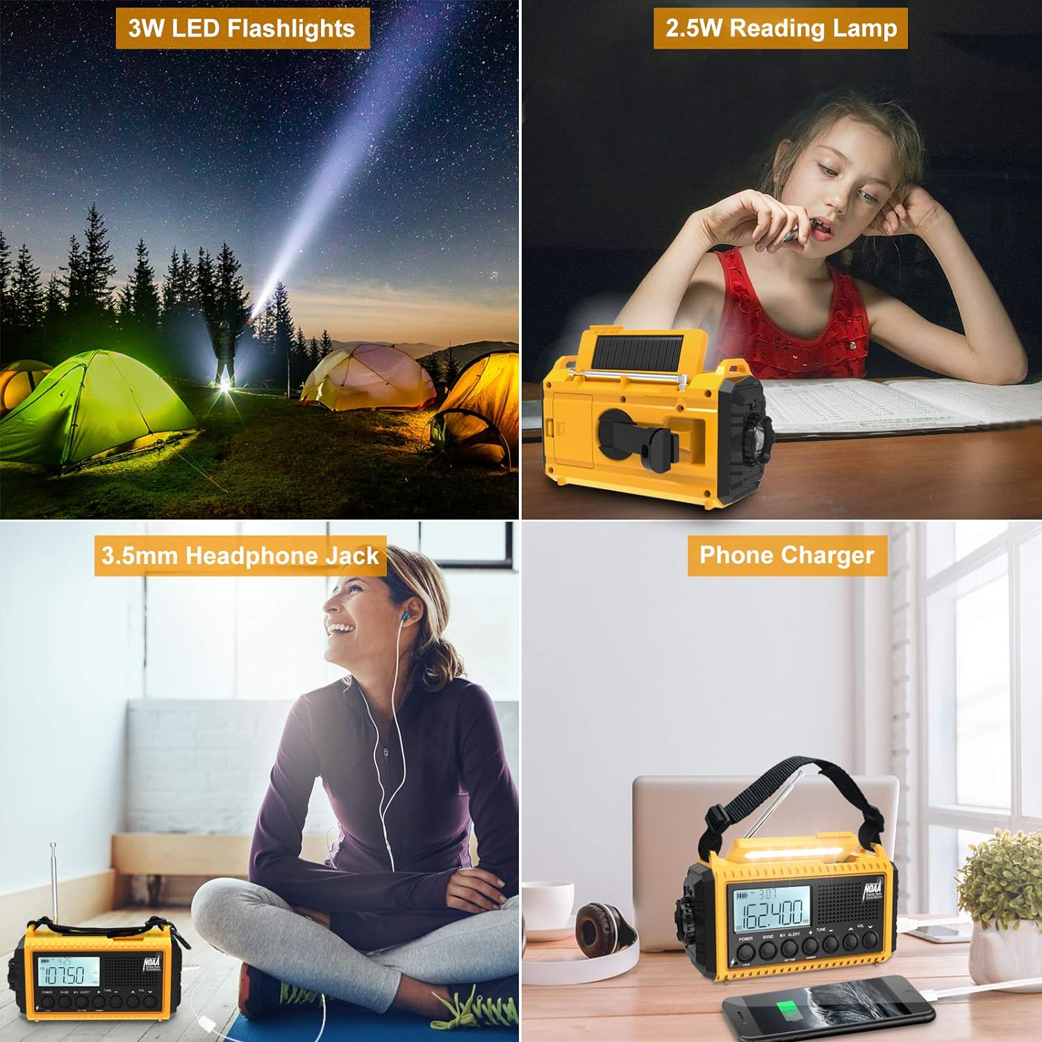 Emergency Radio, 5000mAh/18500mWh Weather Radio, Solar Hand Crank Radio with AM/FM/SW/NOAA Alert, Cell Phone Charger