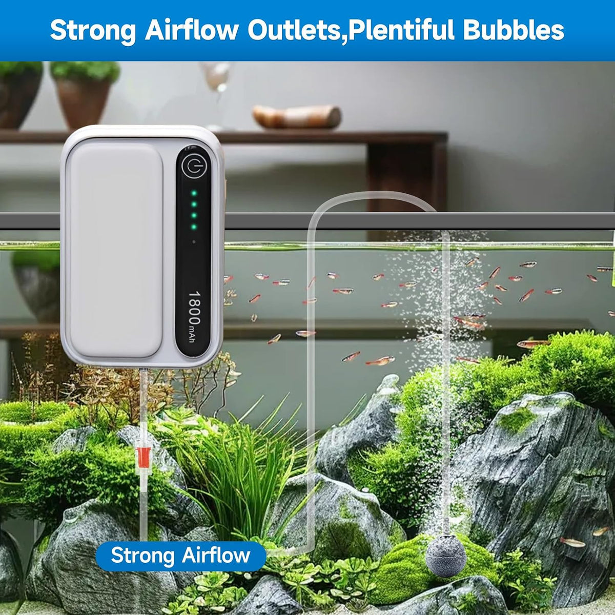 Aquarium Air Pump Rechargeable Aerator for Bait Bucket, Portable Battery Powered Air Pump for Aquarium, Fish Tank Air