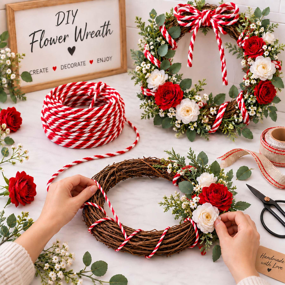 32 Ft Wired Hemp Rope, Bendable Wired Twine for Wreaths andDIY Crafts