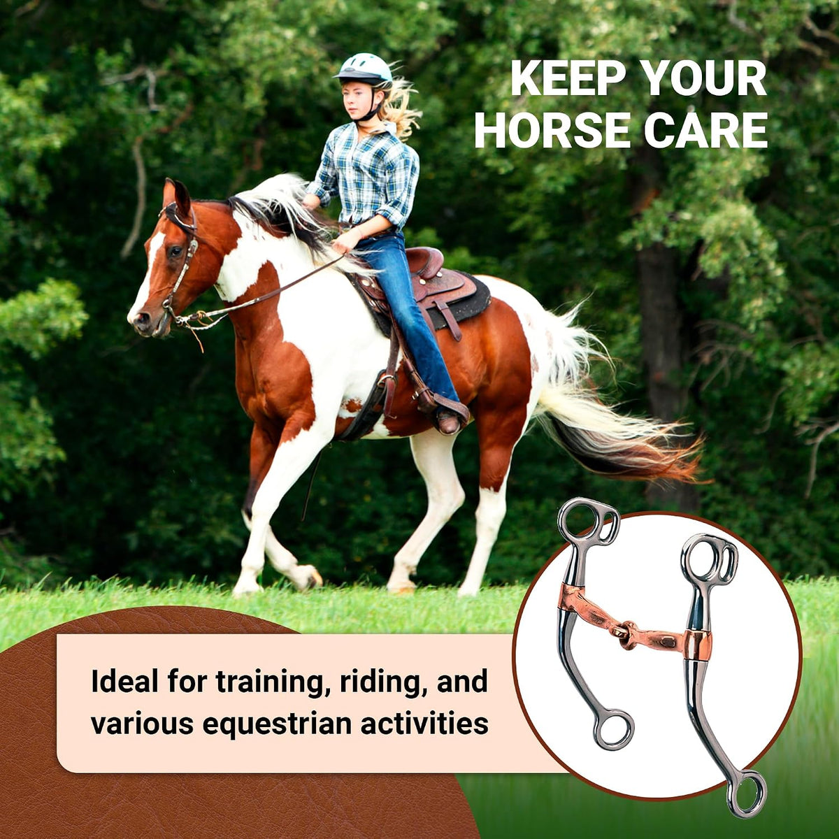 Western Tom Thumb Horse Bit 5” - Copper Mouthpiece, Chrome-Plated Steel, Strong Leverage Training Bit for Control &