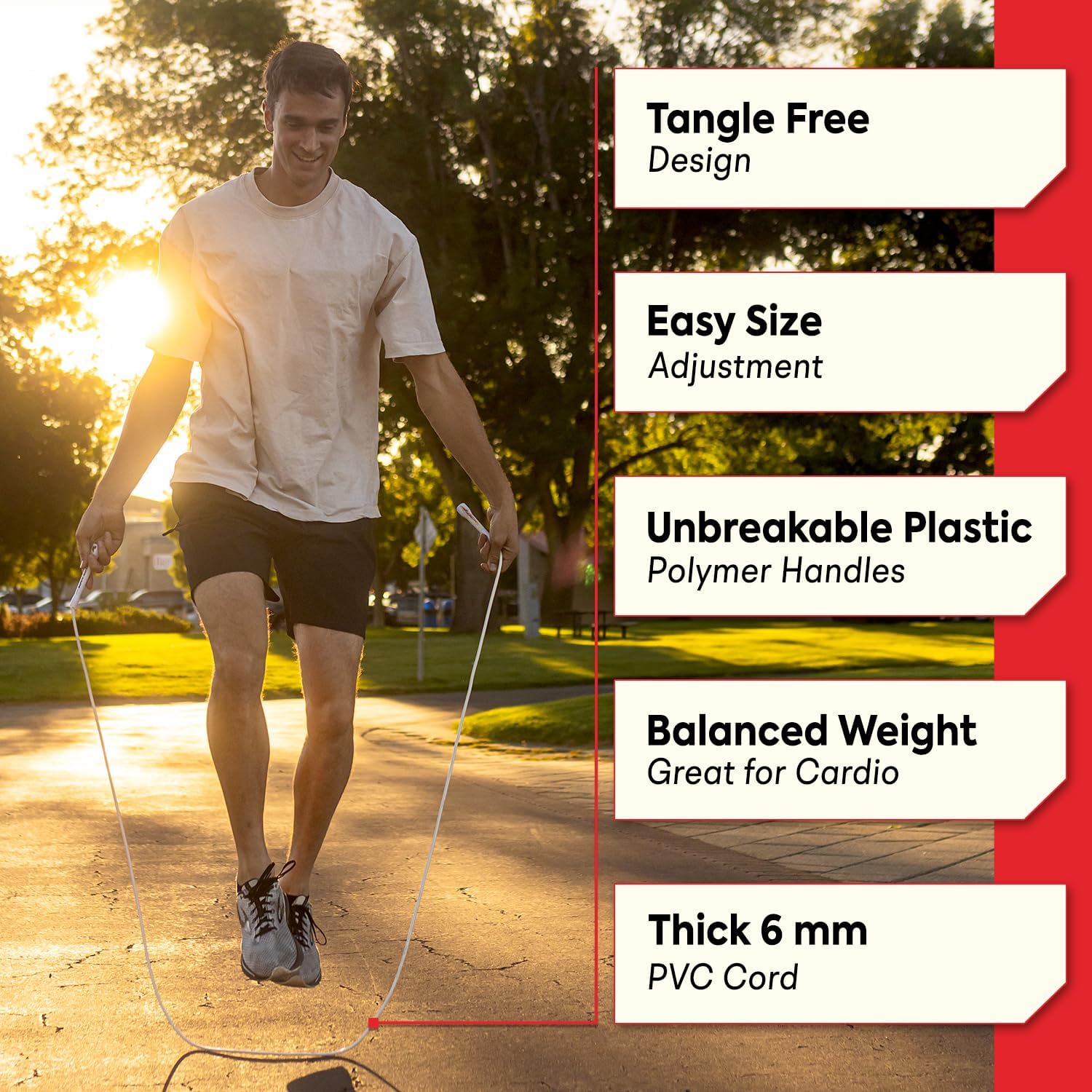 Elite Jumps 6mm PVC Jump Rope, Adjustable Skipping Rope | Non-kinking PVC cord. Unbreakable handles. Smooth rotation.