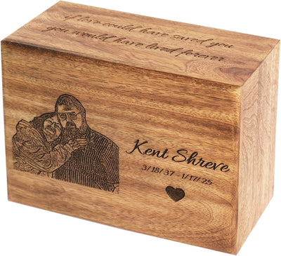 Personalized Photo Engraved Rosewood Urns for Human Ashes Adult Large, Custom Handmade Wooden Box Funeral Cremation