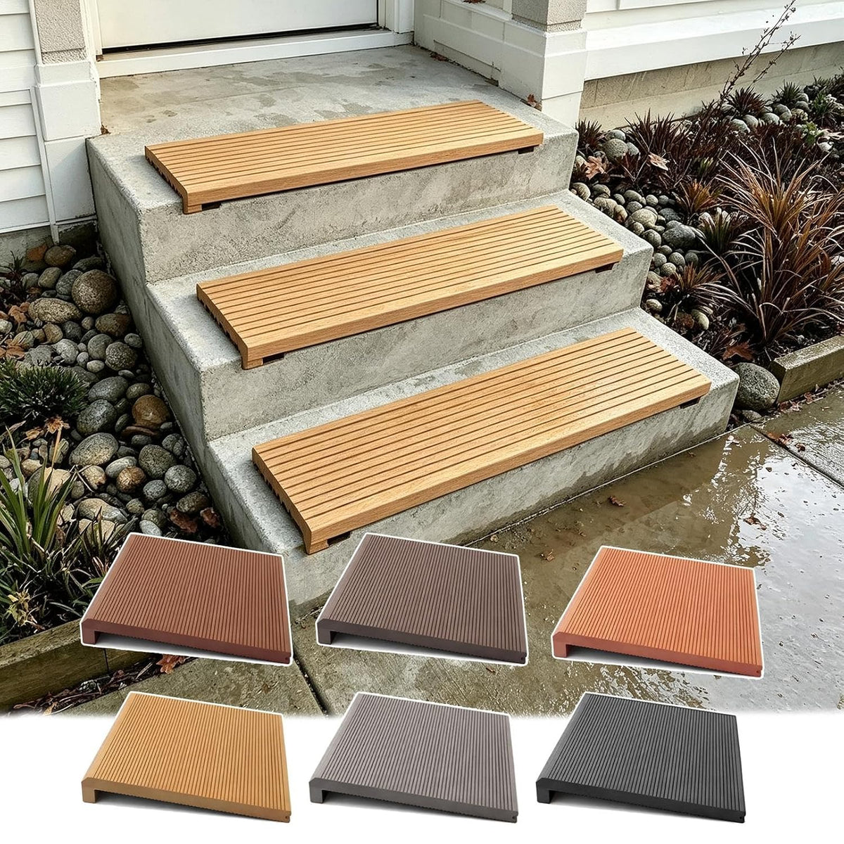 Wood Outdoor Stair Treads Non Slip with Nose Profile for Stair Remodel
